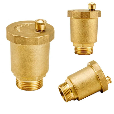 Brass Joywayus automatic float valve kit with 1/2 G air vent and 1/2 in NPT male adapter; three fittings shown
