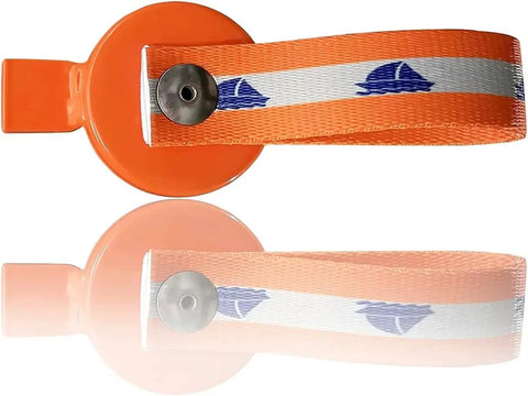 Two SEASAIL boat trailer surge brake lockout keys with orange straps and metal buttons, fits UFP A60/A70/A75/A84 surge brake actuators.