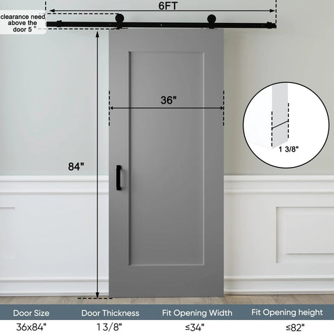 36x84 Inch White Primed Sliding Barn Door With 6 Ft Hardware Kit And Handle, One-Panel Solid Core Composite Interior Door Slab, Paintable Surface, Preassembled For Easy No-Fuss Install, Durable And Sturdy.