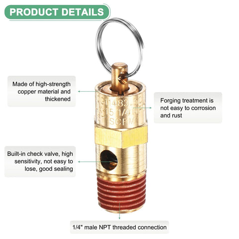 M METERXITY 2-Pack air compressor pressure relief valve, brass, 1/4" NPT male, 175 PSI
