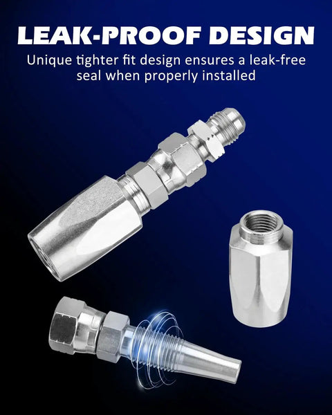3 By 8 Inch Hydraulic Hose Repair Kit, Reusable 2 Wire Fitting, R2 R16 R17 R19 showing leak-proof fittings
