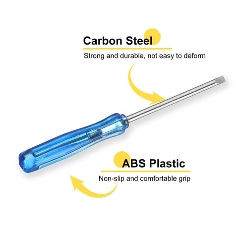 Tiny But Mighty Mini Slotted Screwdriver 2.0mm Flat Head Precision Tool with Blue Handle, carbon steel tip, ABS plastic grip