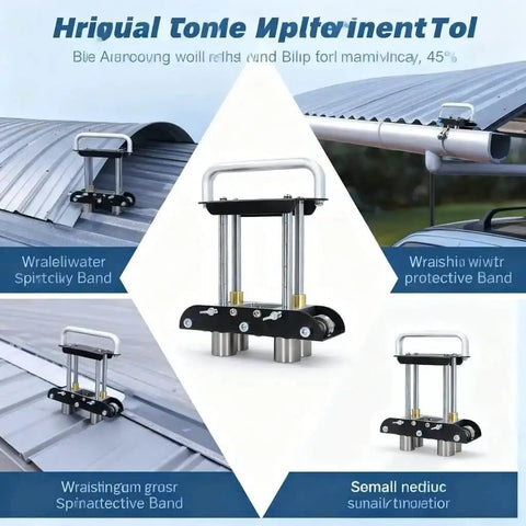Workhorse Sheet Metal Bending Tool for 0-90 Degree Angles, shown on a rooftop, highlighting secure clamps and roller bender design