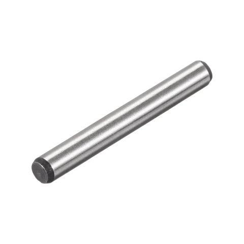 One Eighth Inch By One Inch Dowel Pins, Heat Treated High Alloy Steel For Extra Hardness, shown at an angle, bright finish, single pin.