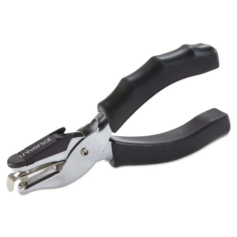 Eight-Sheet Handheld One-Hole Punch for Quick Paper Punching with One Quarter Inch Holes, tough metal body and ergonomic rubber grip.