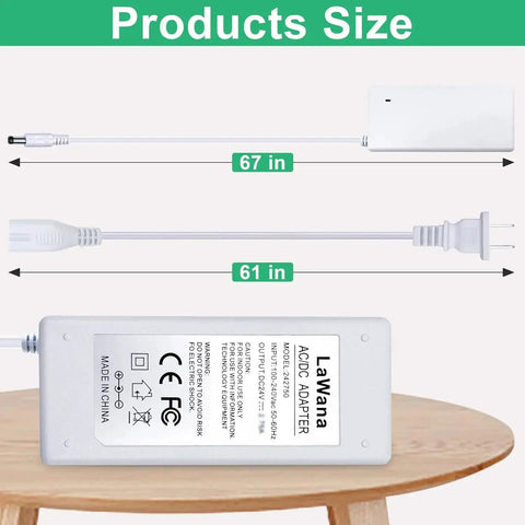 Replacement 24V DC Power Cord for Cricut Maker 3 Cutting Machine showing power adapter with cable measurements in inches.