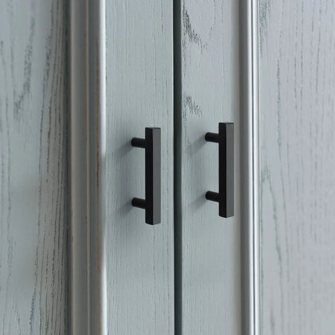 10 Pack Square Cabinet Pulls Two And A Half Inch Matte Black T Bar Dresser Drawer Pulls on gray cabinet door