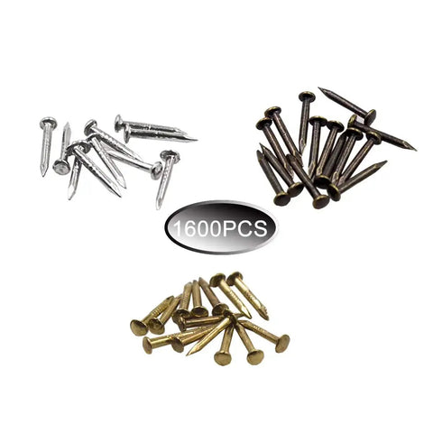 1600 Piece Tiny Nails Wood Screws Set For DIY Crafts Antique Finish In Gold Silver Bronze 1x6mm 1x8mm 1x10mm Boxed Bulk Pack
