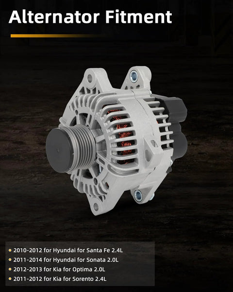 Side view of 110 Amp 12V Car Alternator Replacement For Hyundai Santa Fe 2.4L 2010 2012 and similar models