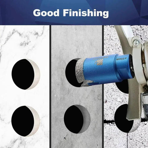 Four And A Half Inch Vacuum Brazed Diamond Core Drill Bit For Porcelain Tile Ceramic Marble Granite Dry Drilling With 5 By 8 By 11 Thread And Hole Saw Pro Grade Heavy Duty Tool By BRSCHNITT drilling into different surfaces
