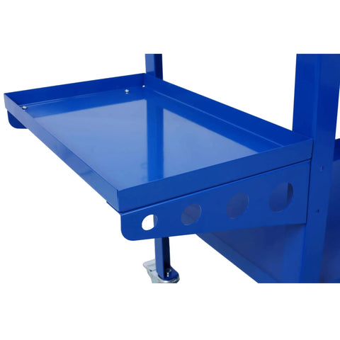Close-up of the tool tray on a 36x18 Inch Heavy Duty Welding Workbench On Wheels With 1200 Pound Load Capacity, Portable Steel Table, Blue.