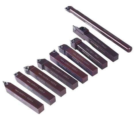 Nine Piece Pro Grade Indexable Carbide Turning Tool And Boring Bar Set With Half Inch Shank For Aluminum Cutting Uncoated Carbide Inserts