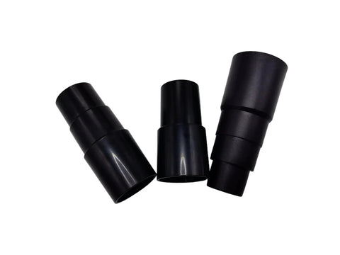 Three black plastic adapters from Versatile Vacuum Hose Adapter Kit With 3 Styles That Fits Most Standard Hoses From Enafu