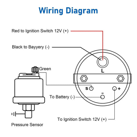 Wiring diagram for Oil Pressure Gauge 12V 2 Inch 52mm with Sensor for Car RV Truck Boat Marine Real Time Monitoring 0 to 100 PSI.