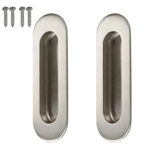 Stainless Steel Oval Recessed Sliding Door Flush Pull Handle 120mm By 40mm Brushed Satin Nickel Finish 304 Stainless Steel With Concealed Screws Pack Of 2 For Pocket Doors Barn Doors Suitable For Sliding Wardrobe Doors And Modern Interiors