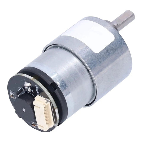 JGB37-520 DC12V Gear Motor with Encoder, features high torque metal gearbox, AB phase output, visible in compact design for appliances.