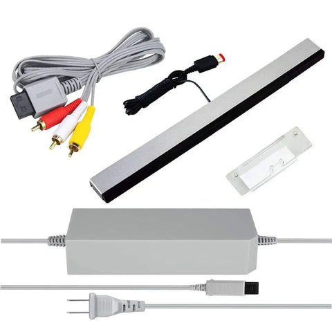 3 In 1 Wii AC Power Adapter And Composite Audio Video Cable Set With Wired Motion Sensor Bar Data Cables Compatible With Wii Includes Clear Stand
