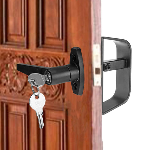 Heavy Duty Shed Door Latch L-Handle Lock Kit With 2 Keys For Barn Doors, 4 1/2 Inch Stem, Chrome Plated Zinc Alloy With Black Powder Coat Finish