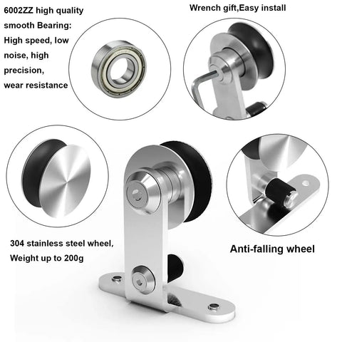 Components of 5.5 Foot Stainless Steel Sliding Barn Door Hardware Kit With Top Mount Heavy Duty Track System For Single Wood Door