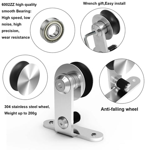 Components of Six Foot Sliding Barn Door Hardware Kit With Top Mount Stainless Steel Heavy Duty Track For Single Wood Door