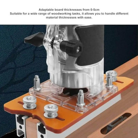 2 In 1 Mortise And Tenon Jig for Woodworking Router Projects on wood piece, showing pro grade aluminum construction
