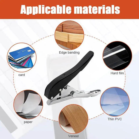 8mm Heavy Duty Hole Punch Set With Countersink Drill And Wrench showing applicable materials like PVC cards and edge banding