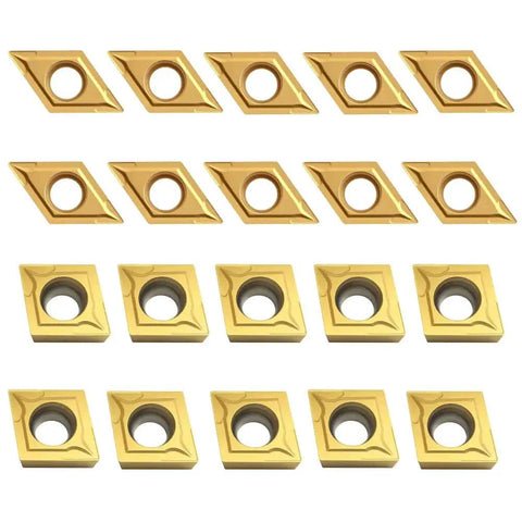 Beefed Up Carbide Turning Inserts Set For CNC Lathe CCMT060204 CCMT21.51 And DCMT070204 DCMT21.51 With TISIN Coating layed out