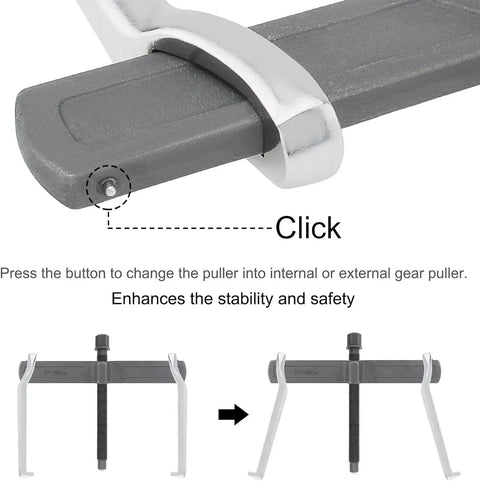 Diagram showing adjustable clamping depth mechanism of 12 Inch Two Jaw Gear Puller With Adjustable Clamping Depth And Reversible Pulling Action