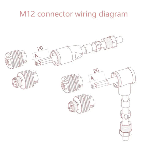 M12 connector wiring diagram for Two Pack M12 Four Pin A Code Female Circular Connector IP67 Sensor Plug setup.
