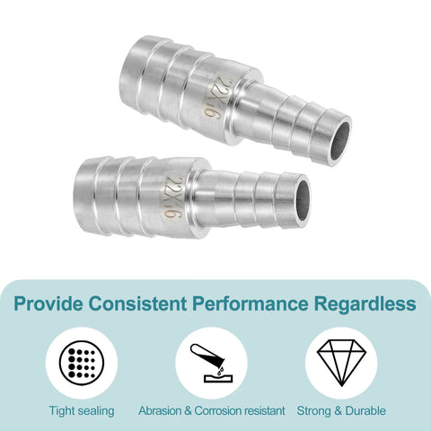 uxcell 2Pcs 7/8 to 5/8 hose barb reducer fittings, 304 stainless steel, silver for vacuum systems