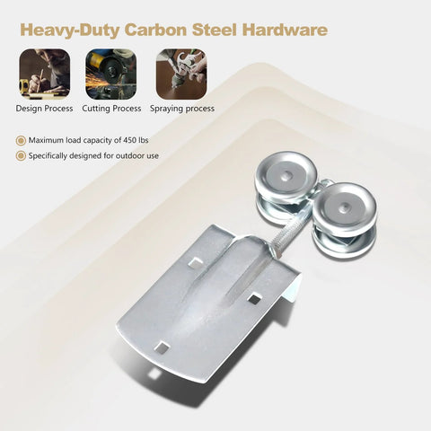 Heavy Duty Galvanized Steel Exterior Sliding Barn Door Roller Kit For Outdoor Use, 450 Lb Capacity, anti-corrosion finish