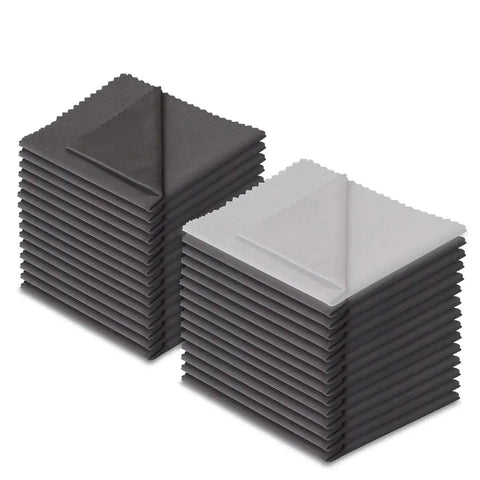 30 Pack Microfiber Cleaning Cloths For Glasses Lenses And Screens 6x7in, stacked gray and white cloths