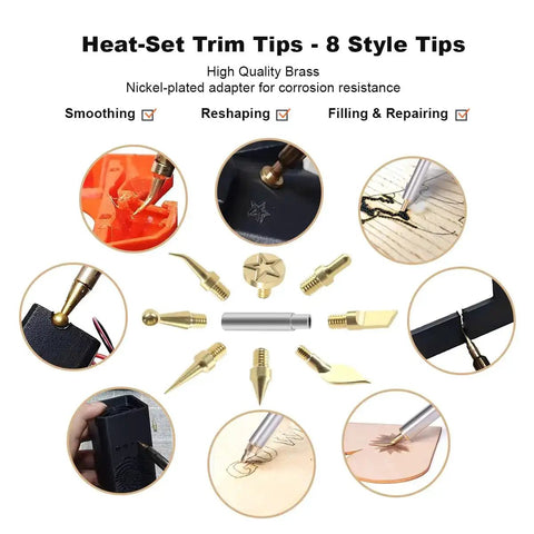 Heat-set trim tips for 90W Digital Soldering Iron Kit With Heat Set Inserts And Extra Tips For 3D Printing in various styles.