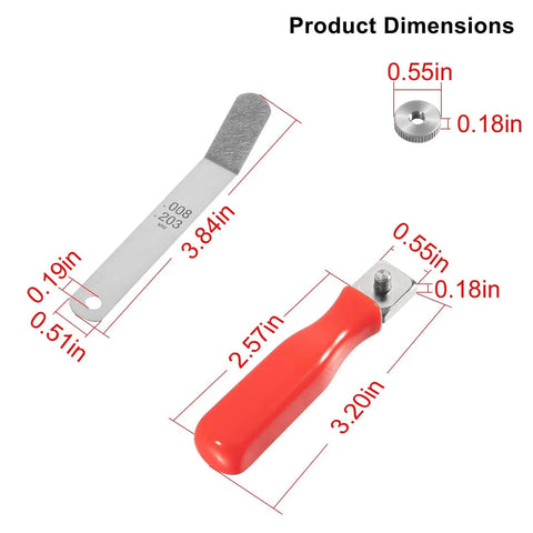Offset Valve Tappet Gauge Set Featuring Two Handles And 11 Blade Sizes For Precise Valve Lash Adjustment 0.004 To 0.014 Inch Feeler Blades With Durable Steel Build Ideal for DIY Auto Maintenance By Yourour, showing red handle and blade dimensions.