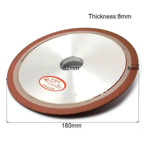 Side view of diamond grinding wheel, 180mm diameter, resin bond, for carbide and steel, 32mm bore