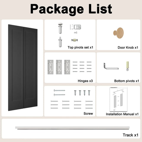 30 Inch By 80 Inch Bifold Barn Door Vinyl Wrapped Textured Black One Panel Bifold Closet Door With Hardware Kit Waterproof