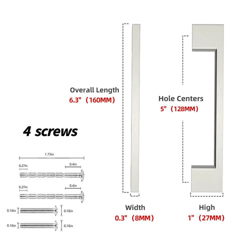 Diagram of 10 Pack 5 Inch Brushed Satin Nickel Cabinet Pulls showing dimensions and included screws