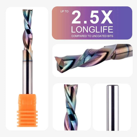 Downcut Spiral Router Bit For Woodworking With One Inch Cutting Length And Quarter Inch Cutting Diameter Quarter Inch Shank Two And One Half Inch Overall Length Extra Long Life Coating For Sharp Smooth Mortises And Slots SpeTool.