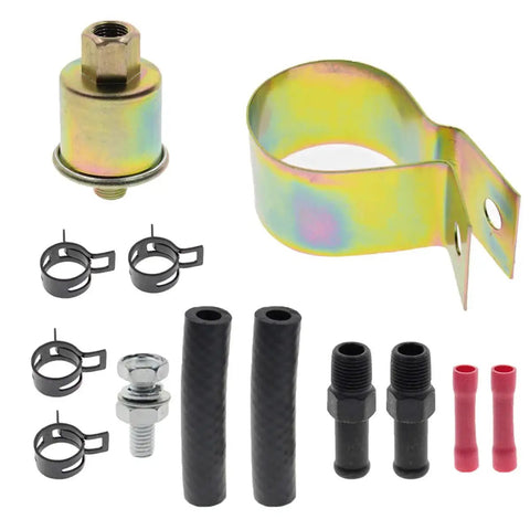 Universal 6 Volt Inline Electric Fuel Pump With Installation Kit 5-8 PSI Five Sixteenth Inch Inlet And Outlet Plug And Play Ready components