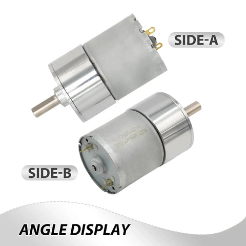 Angle display of Powerful 12V DC Geared Motor with Bracket for Robotics, 600 RPM, 37mm Diameter Gearbox, All Metal Gears