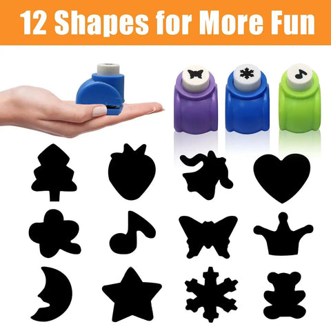 12 Piece Craft Hole Punch Shapes Set For Scrapbooking And Card Making Mini Paper Punchers with assorted shapes and colors
