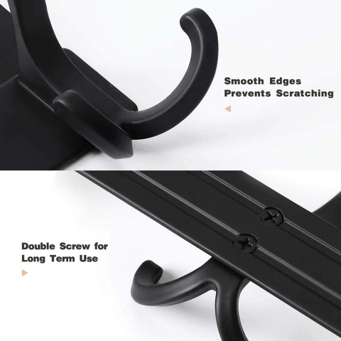 Over-the-door towel rack in black metal with 15 triple hooks for bathroom storage