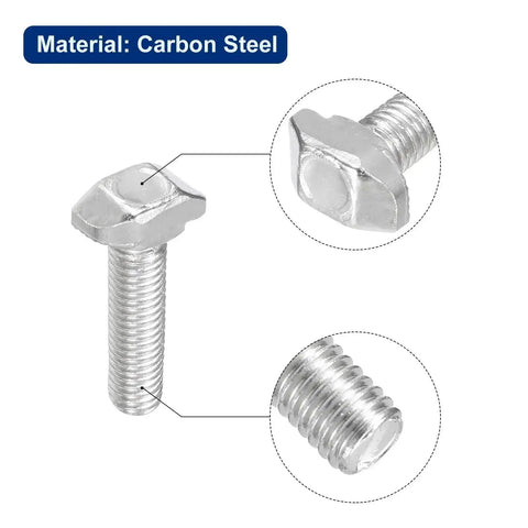 Hammer Head T Slot Bolts Set M5 X 20mm For 2020 Series Aluminum Extrusion Profiles Drop In Screw Studs Carbon Steel Nickel Plated Finish