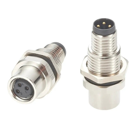 A Code 3 Pin M8 Bulkhead Connector, 3 Pin Male To Female, IP67 Shielded Circular Panel Mount Socket Receptacle for Control Cabinet IO System Automation