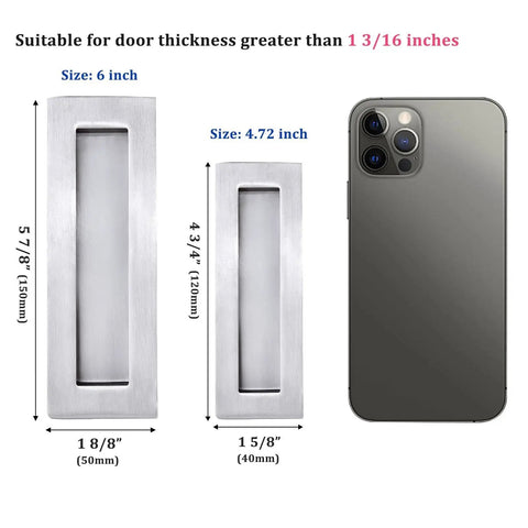 Sliding Pocket Door Handles 304 Stainless Steel Non Locking Pocket Door Hardware Recessed Flush Finger Pulls 6 Inch Set