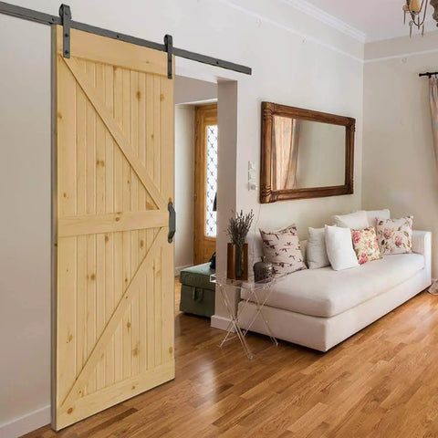 Solid Pine Core Unfinished Interior Barn Door Slab DIY Kit 83.5 Inches By 36 Inches One And Three Eighths Inch Thick Knotty Pine