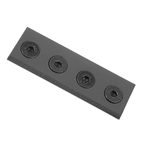 Black Barn Door Hardware Track Connecting Set With Metal Joint Plate Connector for heavy duty rail attachment.