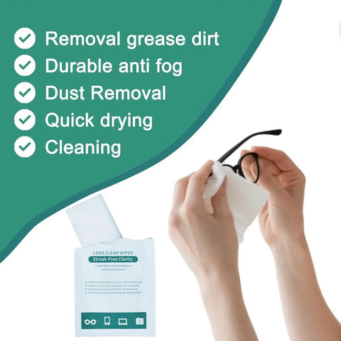 Hands using XL Lens Wipes 200 Count Ammonia Free Streak Free for Glasses Sunglasses for cleaning glasses