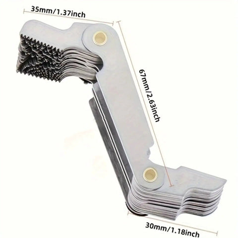 58 Piece Metric And Imperial Screw Thread Pitch Gauge Set For Accurate Readings, stainless steel blades with dimensions shown