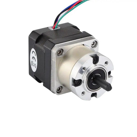 Compact Nema 17 Stepper Motor With 5.18 To 1 Planetary Gearbox Low 0.4 Amp Current 0.35 Degree Step 6mm Shaft in close-up view